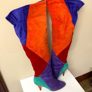 Clicks Women’s 1980’s Colorblock Suede Leather Knee High Boots Size 8 Medium W